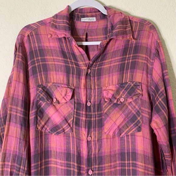 Free People X Cp Shades Womens plaid maxi Top 100% linen in valentine XS - Picture 7 of 11
